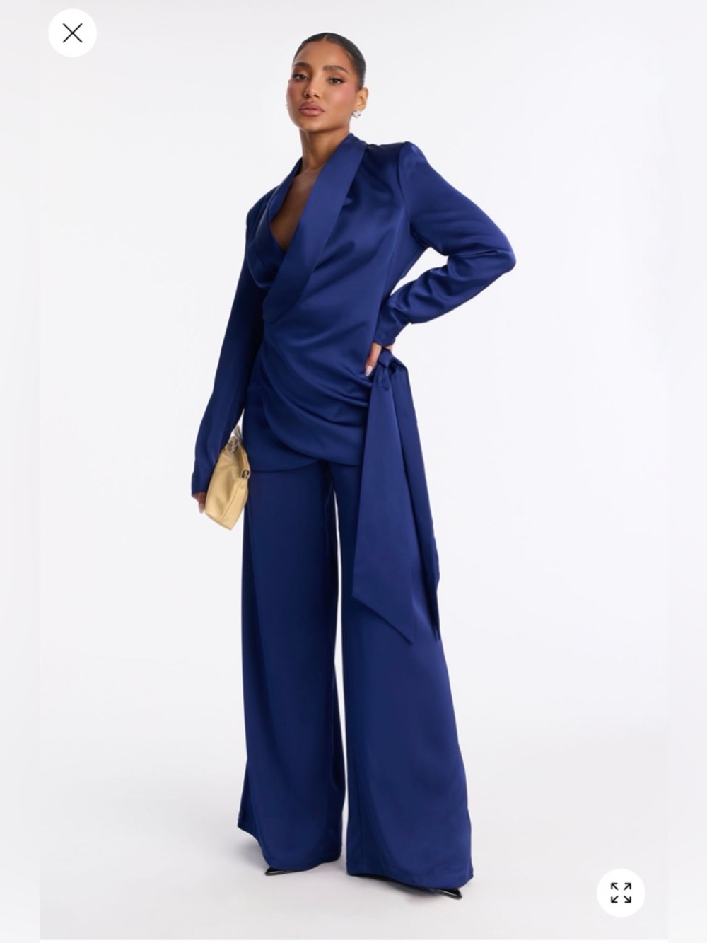 wrap it up satin blazer pant set - navy